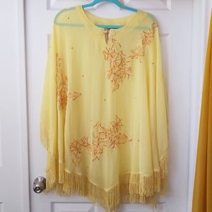 Fringe embroidered poncho